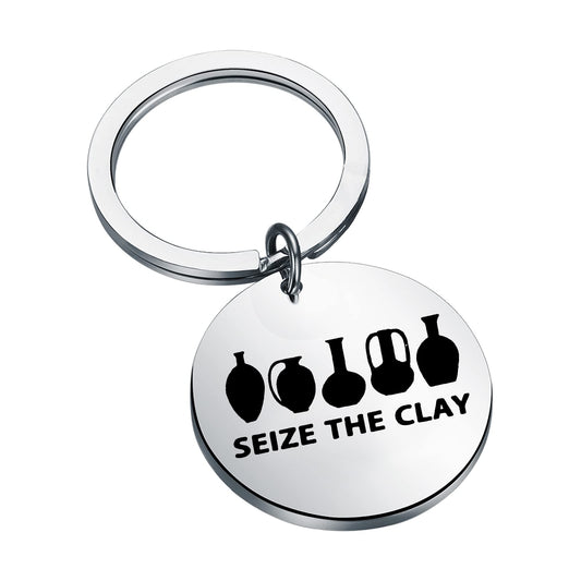 OKEYCH Ceramic Artist Gift Seize The Clay Keychain Pottery Lover Jewelry Pot Making Lover Gift Pottery Artist Gift