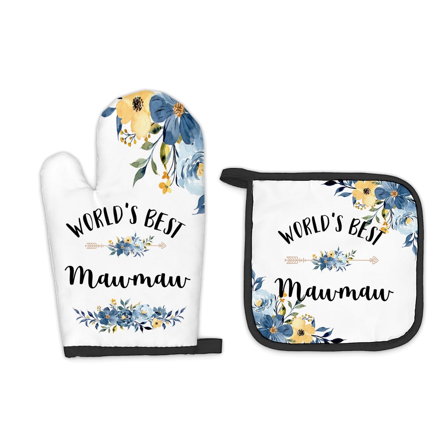 Mawmaw Gifts Oven Mitts and Pot Holders Sets, Gifts for Mawmaw from Grandkids Kitchen Decor Accessories Sets, World’s Best Mawmaw Heat Resistant Oven Glove Potholders for Kitchen Cooking