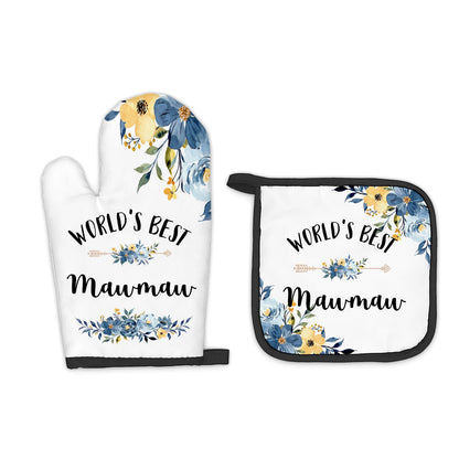 Mawmaw Gifts Oven Mitts and Pot Holders Sets, Gifts for Mawmaw from Grandkids Kitchen Decor Accessories Sets, World’s Best Mawmaw Heat Resistant Oven Glove Potholders for Kitchen Cooking