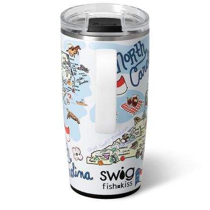 Swig Life 22oz Travel Mug, Insulated Tumbler with Handle and Lid, Travel Coffee Mug, Cup Holder Friendly, Stainless Steel 22 oz Tumbler, Reusable Insulated with Lid (North Carolina)