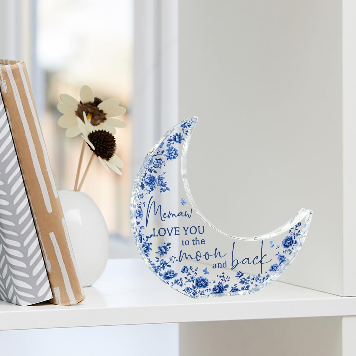 Mothers Day Gifts for Memaw From Grandkids Acrylic Puzzle Moon Piece Decorations 5.0 x 5.0 inch Mothers Day Birthday Gifts for Memaw, Gifts Ideas for Memaw Blue