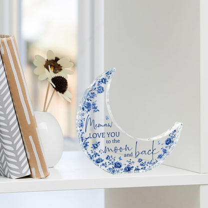 Mothers Day Gifts for Memaw From Grandkids Acrylic Puzzle Moon Piece Decorations 5.0 x 5.0 inch Mothers Day Birthday Gifts for Memaw, Gifts Ideas for Memaw Blue