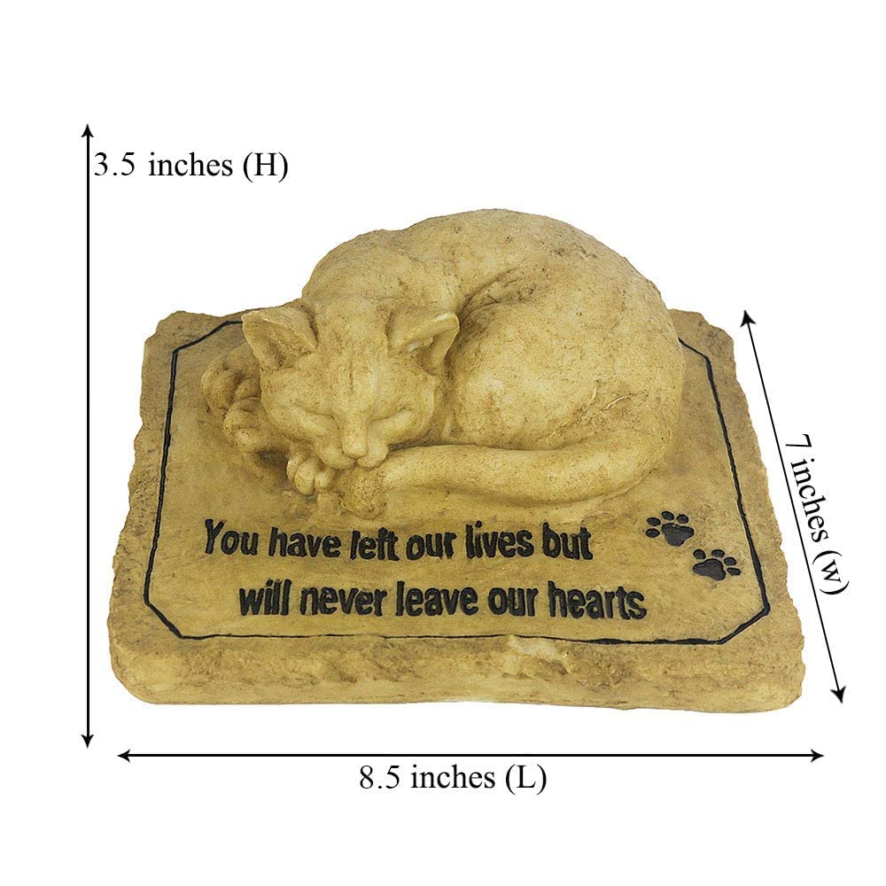 Cat Memorial Stones Grave Markers with A Sleeping Cat Statue on The Top - Cat Garden Stones Grave Stones Cemetery Markers Sympathy Cat Memorial Gifts Loss Gifts Outdoors, 8.5"x7"x3.5"