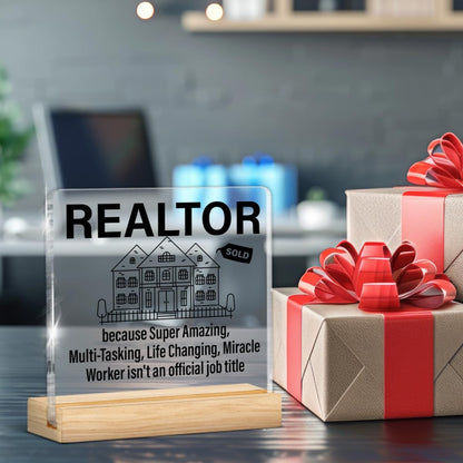 Realtor Gifts, Appreciation Gifts for Realtor Real Estate Agent Broker, Realtors Acrylic Plaque Sign with Wooden Stand Home Office Decor