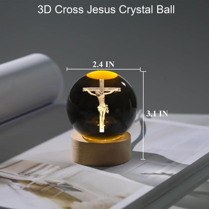 Arikyrist 3D Crystal Cross Jesus Figurine Statue, 3D Jesus Nativity Scene Crystal Ball Night Light with Cross Decor, Laser Engraved Crucifix Easter Decoration Christian Catholic Religious Gifts