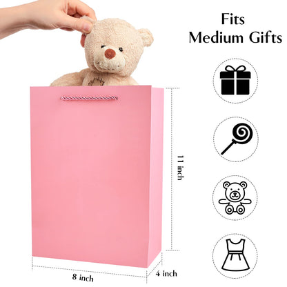 Jutieuo 10 Pack Luxury Pink Gift Bags Medium Size with Tissue Paper, Premium Paper Gift Wrap Bags with Handles for Birthday, Wedding, Holiday, Party - 11" x 8" x 4"