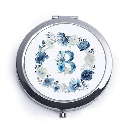 Personalized Gift for Women Girls Her, Custom Gifts for Adult Teen, Floral Monogram Alphabet Initial Compact Mirror for Birthday, Graduation, Mothers Day, Basket Stuffers