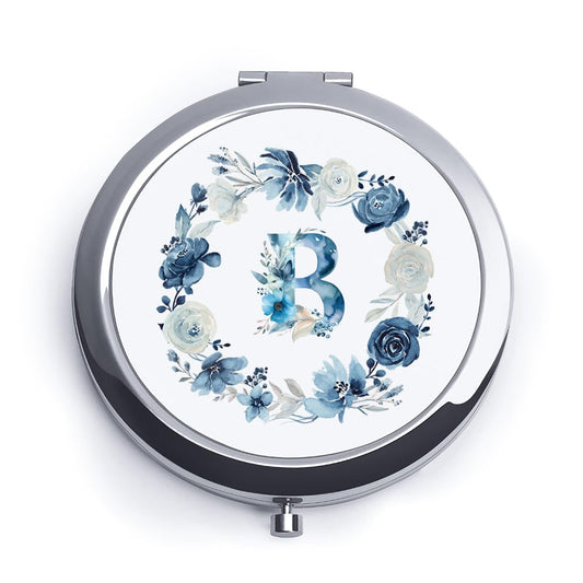 Personalized Gift for Women Girls Her, Custom Gifts for Adult Teen, Floral Monogram Alphabet Initial Compact Mirror for Birthday, Graduation, Mothers Day, Basket Stuffers