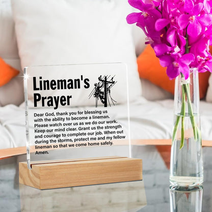 Lineman Gifts, Graduation Gift for Line Worker, Lineman Prayer Clear Desk Decorative Sign Home Office Acrylic Decor