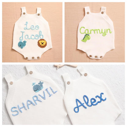 Custom Onesie for Babies,Hand Embroidered Name and Monogram Baby Onesie Bodysuit,Knitted White Onesie Romper with Name,Personalized Baby Gifts for Boy Girl