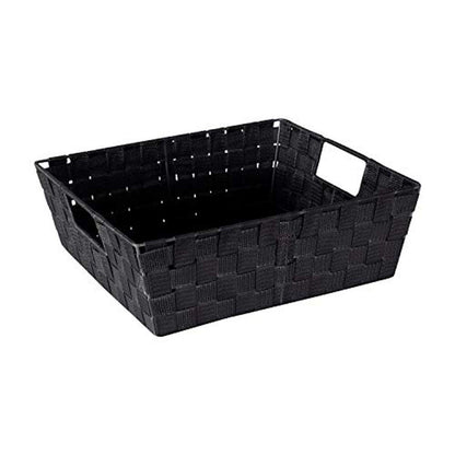 Simplify Large Shelf Woven Strap Tote | Decorative Storage Basket | Built in Handles | Organization | Closet | Bedroom | Bathroom | Nursery | Accessories | Toys | Gifts | 1 Pack | Black