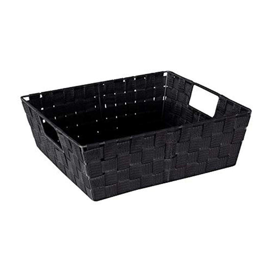 Simplify Large Shelf Woven Strap Tote | Decorative Storage Basket | Built in Handles | Organization | Closet | Bedroom | Bathroom | Nursery | Accessories | Toys | Gifts | 1 Pack | Black