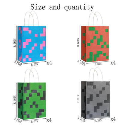 16PCS Pixel Party Favor Bags with Handle for Birthday, Gift Bags Goodie Bags Treat for Kids Birthday Party Decoration