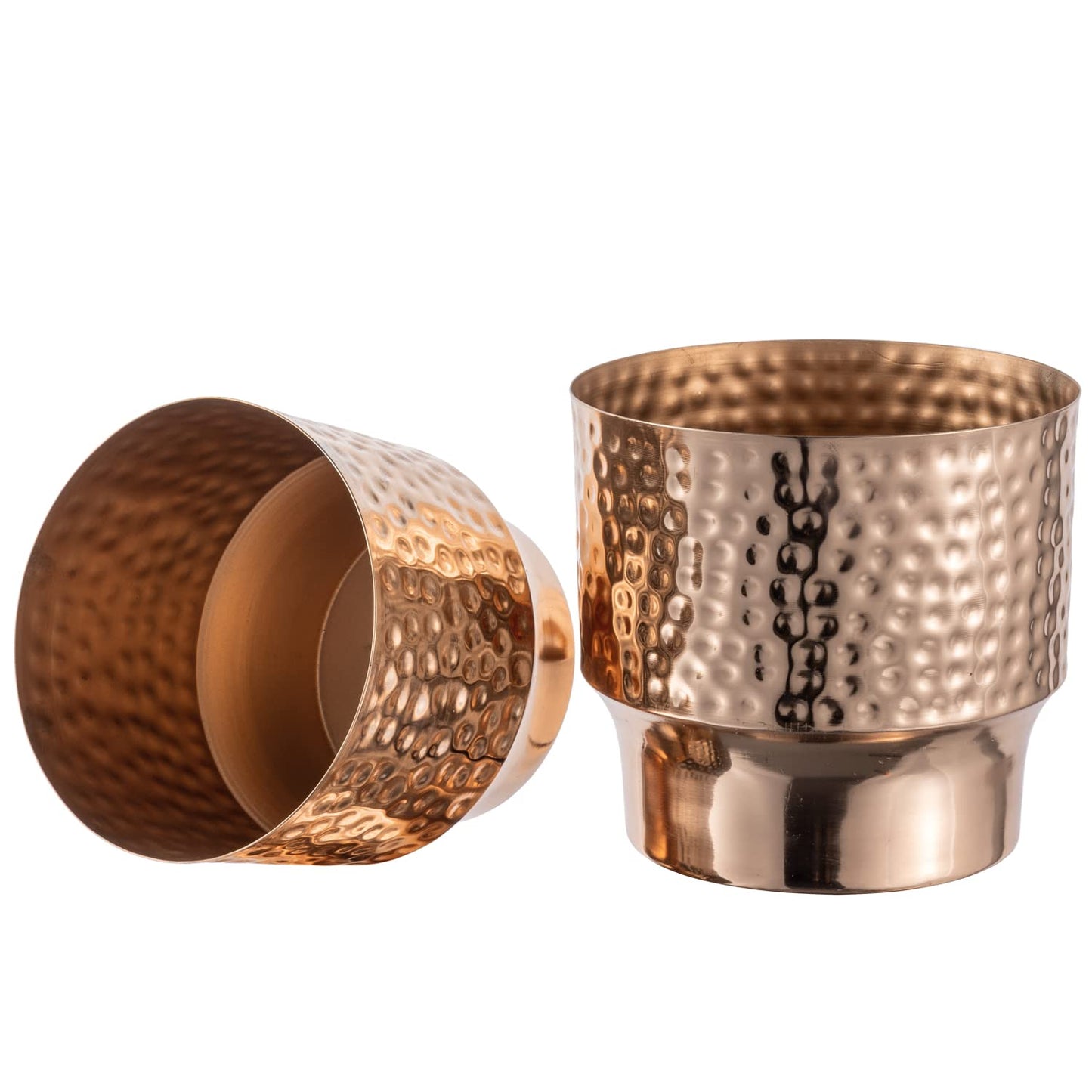 MyGift 5 and 6 Inch Modern Hammered Copper Tone Metal Planter Pots, Decorative Flower Pot Plant Container Centerpiece Décor, 2 Piece Set - Handcrafted in India