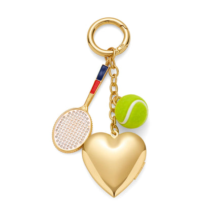 WOWORAMA Heart Bow Charm Keychain for Women Pearl Bow Tennis Bag Charm Ball Keyring Gold Heart Purse Charms for Handbags
