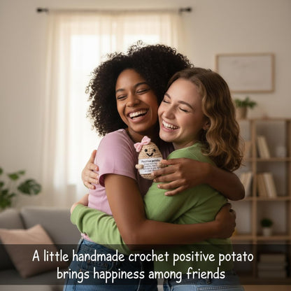 Mini Positive Cute Funny Life Potato Knitted Holding Card Creative Cute Crochet Decpr Cheer Up Valentine Gifts for Lovers, Emotional Support Gift for Friends, Family, Collegues,Co-Workers