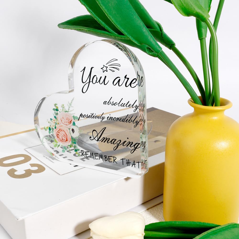 Acrylic Inspirational Heart Ornament for Women Inspirational Gift for Women, Acrylic Plaque Desk Sign Gift for Daughter Sister Birthday Modern Motivational