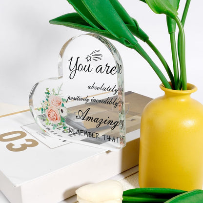 Acrylic Inspirational Heart Ornament for Women Inspirational Gift for Women, Acrylic Plaque Desk Sign Gift for Daughter Sister Birthday Modern Motivational