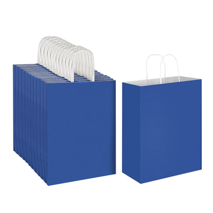 Oikss 100 Pack 10x5x13 Royal Blue Kraft Paper Bags with Handles Bulk for Birthday Party Favors Grocery Retail Shopping Business Goody Recycled Craft Gift Bags (Large Size, 100 Count)