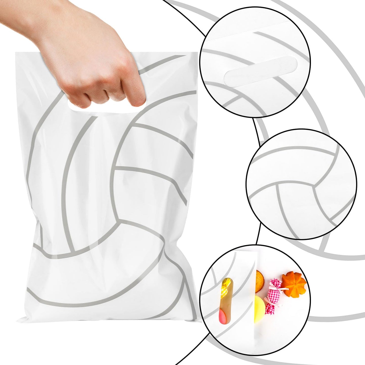 Hxezoc 50 Pieces Vollyball Gift Bags with Handle, Plastic Treat Candy Bag Sport Favor Bags For Kids Birthday Party Decoration Supplies