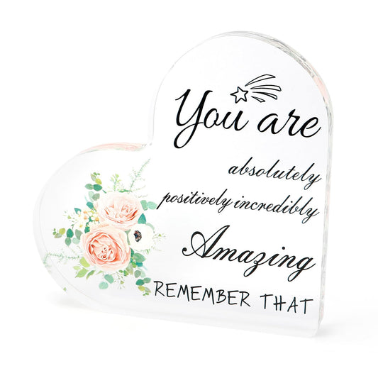 Acrylic Inspirational Heart Ornament for Women Inspirational Gift for Women, Acrylic Plaque Desk Sign Gift for Daughter Sister Birthday Modern Motivational