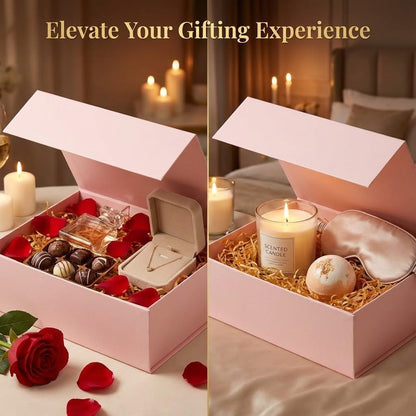 Rsgift Pink Gift Boxes,Collapsible 9.7x7.2x3.3 Inch Gift Box with Lids,Magnetic Closure Matte Textured Finish Box for Wedding,Birthday,Mother's day,Christmas