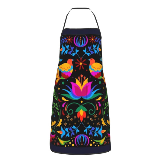 Mexican Floral Aprons, Waterproof Adjustable Apron for Kitchen Bbq with 2 Pockets, Gifts for Women Men