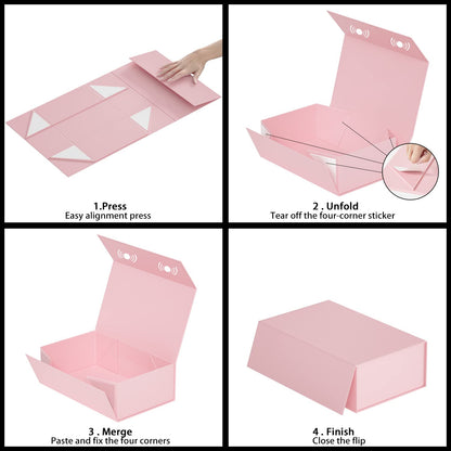 RYDDOY Pink Gift Box, 12x6x4'' Gift box for Presents with Lids Magnetic Closure Rectangle Collapsible for Bridesmaid Proposal Box, Wedding, Christmas, Halloween, Birthday Gift Packging