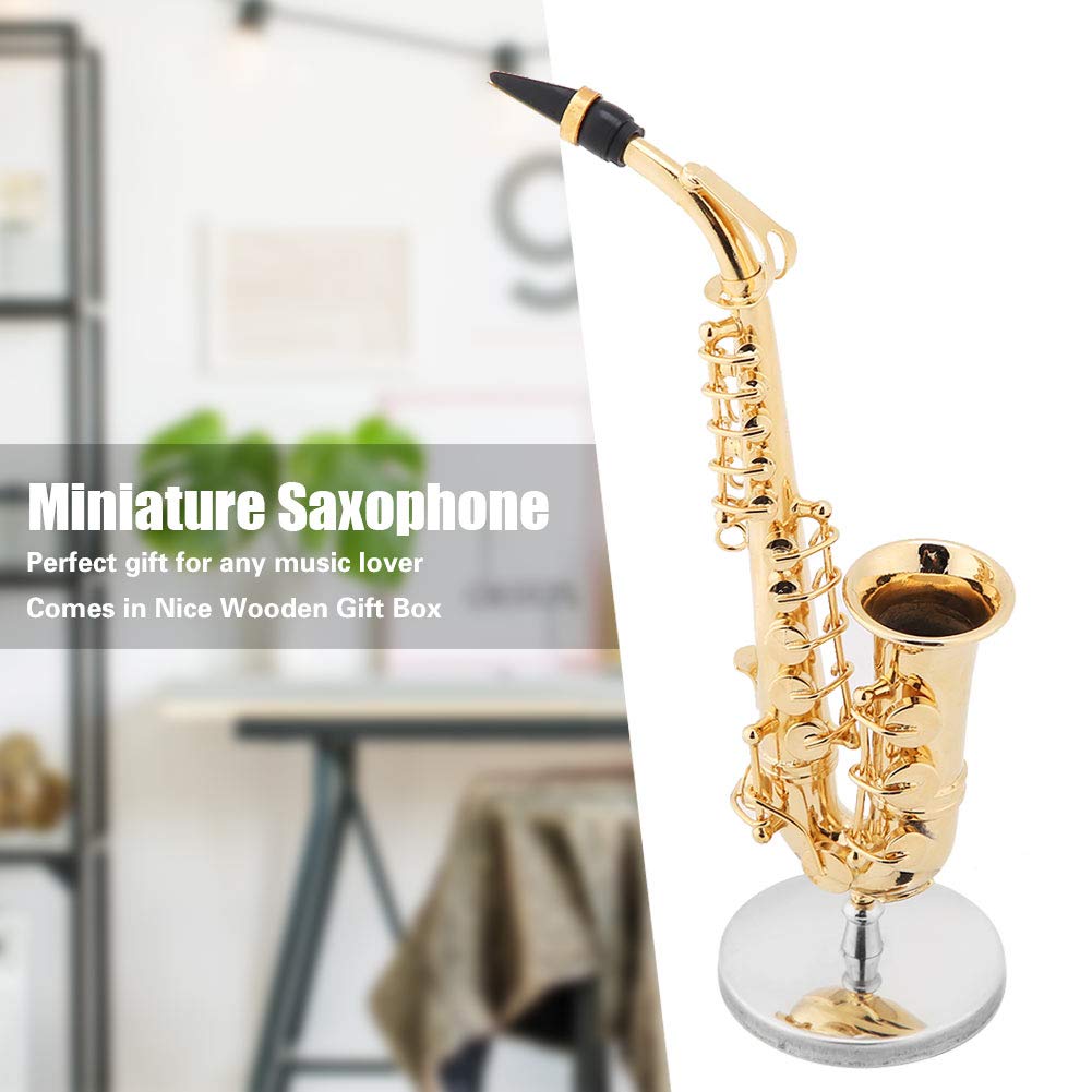 Maxmartt Miniature Alto Saxophone with Stand and Case Gold Plated Mini Musical Instrument Saxophone Replica Collectible Figurines Model Birthday Gifts Home Decoration Display Ornament