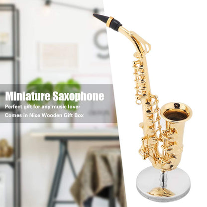 Maxmartt Miniature Alto Saxophone with Stand and Case Gold Plated Mini Musical Instrument Saxophone Replica Collectible Figurines Model Birthday Gifts Home Decoration Display Ornament