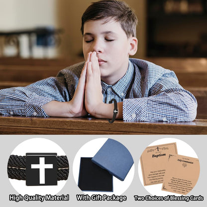 Baptism Gifts for Boys,Braided Rope Cross Bracelet for Kids,First Communion Gifts Boys Christian Christening Graduation Easter Basket Stuffers