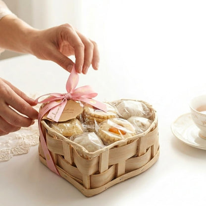 Romantic Mother's Day Cookie Gift Basket For Mom, Heart Shaped Assortment Of 5 Italian Style Flavors, Individually Wrapped 16 Ounce Bakery Treats With Coffee And Tea Pairing