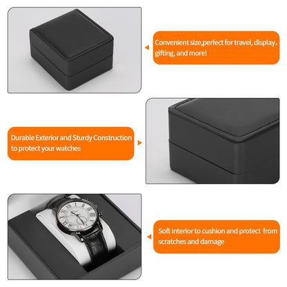 PU Leather Watch Gift Box, Premium Single Watch Holder Case for Women Men, Watch Storage Organizer Display Boxes with Cushion (Black)