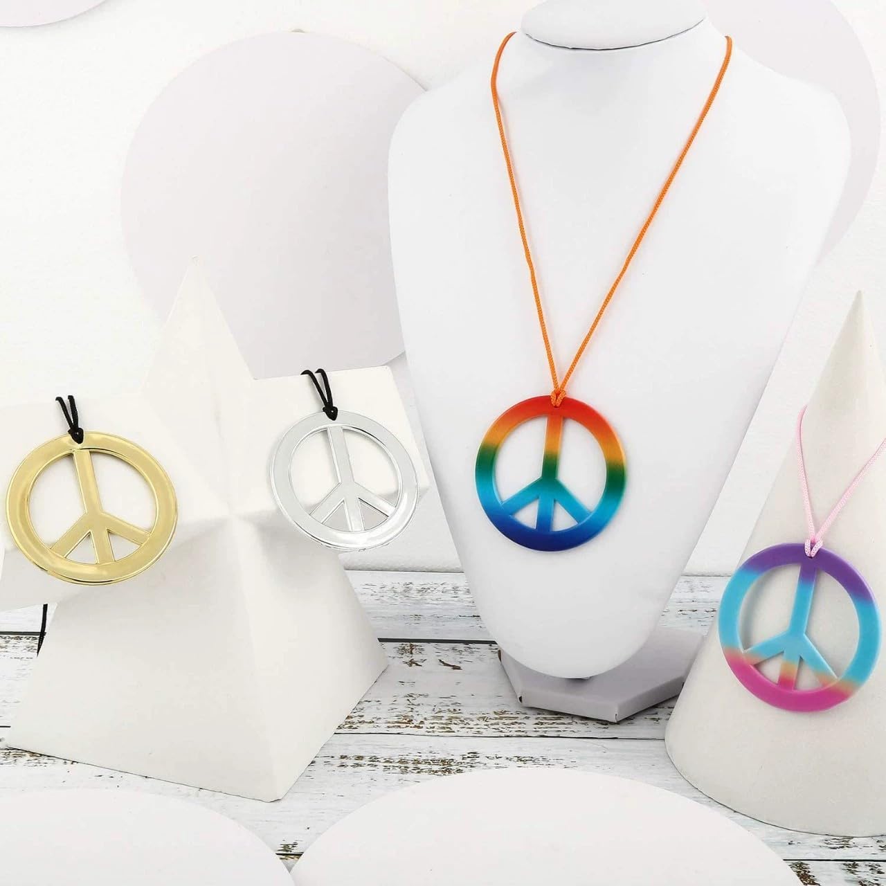 FORUBUS Peace Sign Pendant Necklace Retro Hippie Style Peace and Love Symbol Distressed Charm Rope Necklace for Women Men Jewelry