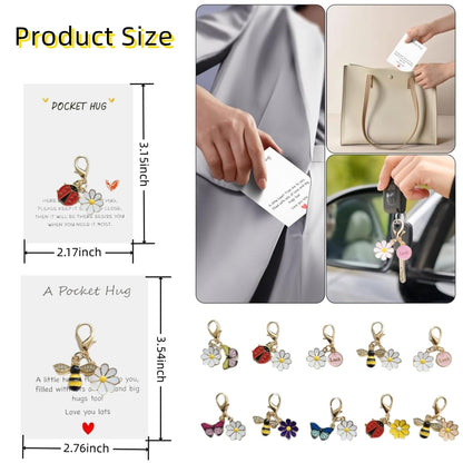 10 Sets Pocket Hug Card with Keychain, Thank You Note - Gift for Teachers, Moms, Girlfriends, Best Friends - Perfect for Birthdays, Christmas, Thanksgiving, Teacher's Day, Weddings, Graduations