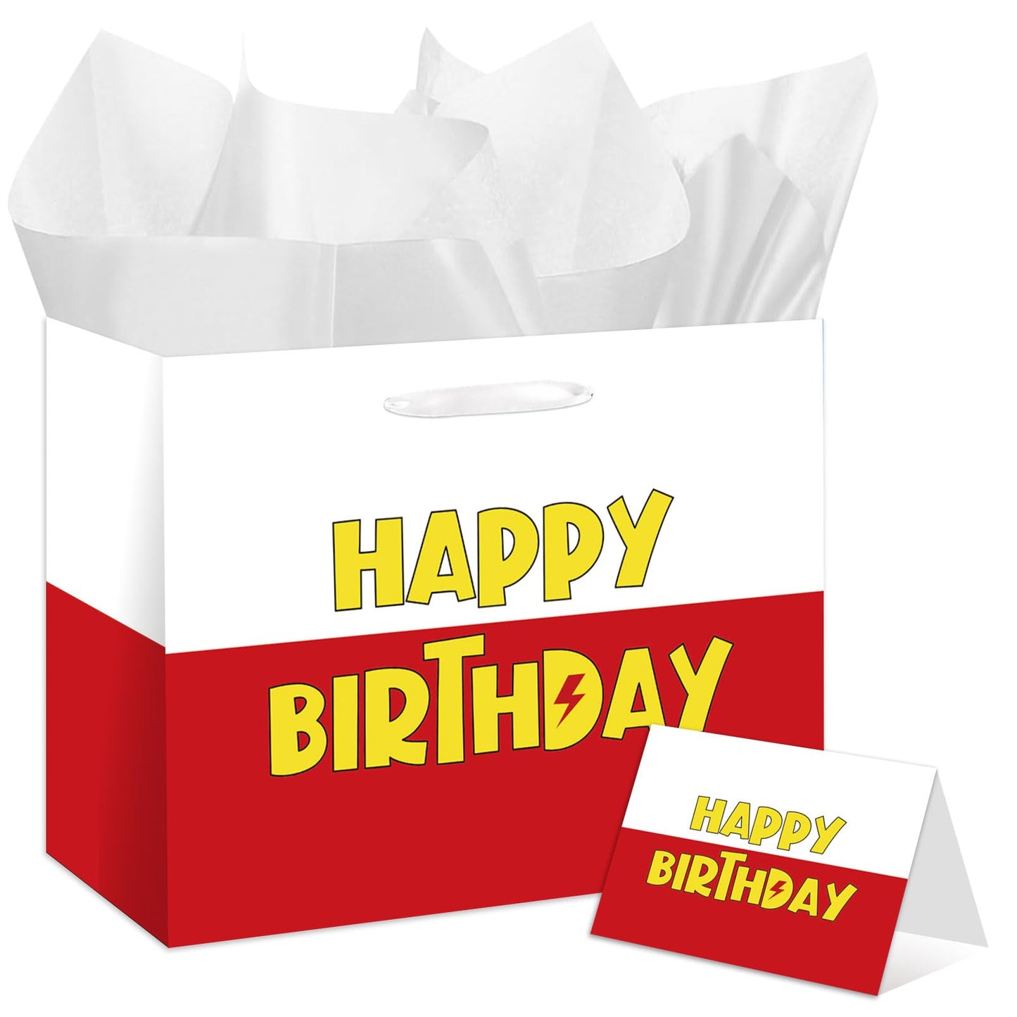 HSKMAKE Cartoon Animation Birthday Gift Bag Large Red White Party Favors Goodie Bag Cartoon Animation Happy Birtthday Gift Bag With Greeting Card Tissue Paper For Party Supplies
