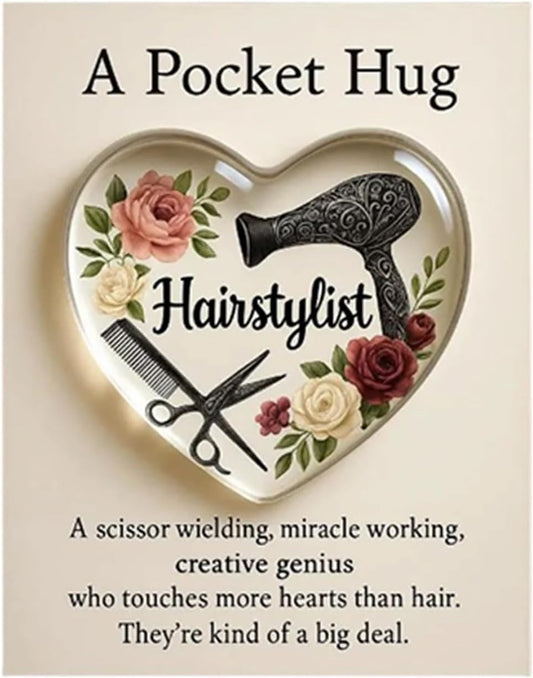 A Pocket Hugs for Hairstylists, Mini Hairdresser Tools Heart Pocket Hugs Inspirational with Greeting Card, Christmas Thank You Gift for Women Men Hairstylist (‎Style A)