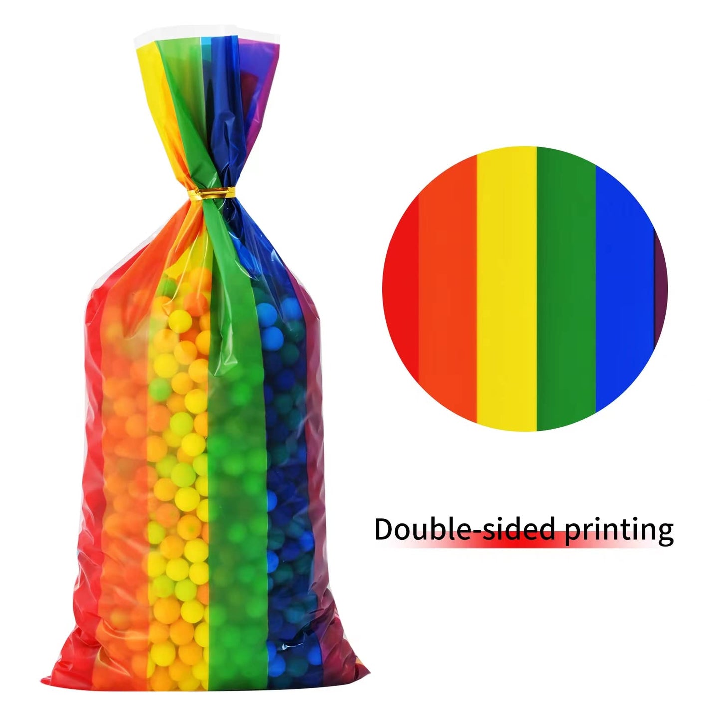 Lecpeting 100 Pcs Rainbow Treat Bags Rainbow Stripes Print Cellophane Candy Bags with Twist Ties for Baby Shower Birthday Party Supplies