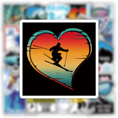 Winter Skiing Stickers Pack - 50 Colorful Ski Cartoon Stickers for Flasks, Laptops, Water Bottles, Cute Aesthetic Vinyl Waterproof Graffiti Decals for Kids, Teen Girls, Adults