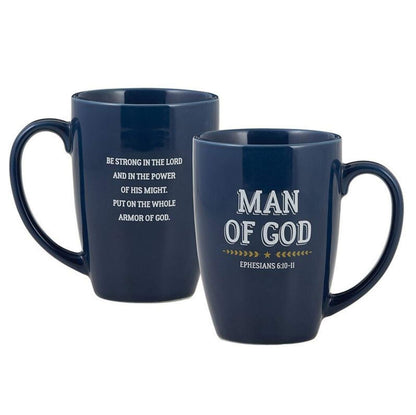 Autom Christian Coffee Mugs, Navy Blue Stoneware Man of God Religious Cup, Father's Day Gifts for Dad, 16 Ounce