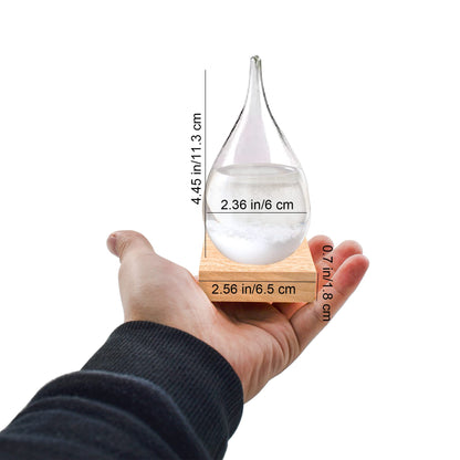 Storm Glass Crystal Weather Forecast Bottle with Wooden Base, Decorative Drop-Shaped Glass Bottle Christmas Decoration for Home and Office Christmas Gift