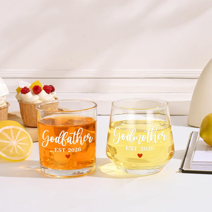 Futtumy Godparents Proposal Gift, Godfather Godmother EST 2026 Whiskey Wine Glasses for Birthday Christmas Mothers Day Fathers Day, Godmother Proposal Gift, Baptism Gifts for Godparents from Godchild