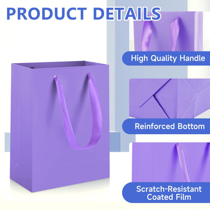 Ethhqu 12-Pack Small Purple Gift Bags with Handles - Includes 24 Tissue Papers, 6.3x4.7x2.4 Inches Mini Gift Card Bag for Birthday Party, Baby Shower, Wedding, Holiday