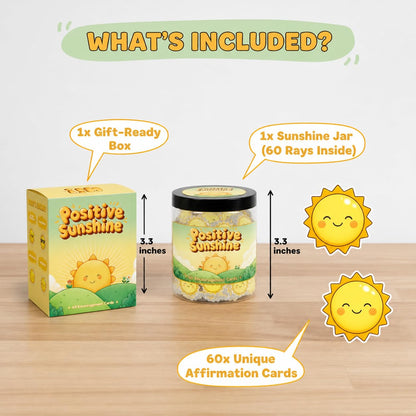 Positive Sunshine Jar - 60 Affirmation Cards, Emotional Support, Yellow - Sunflower - Sunshine Gifts, Stocking Stuffers, Human Sunshine Gift For Women, Cowokers, Friends, Teens
