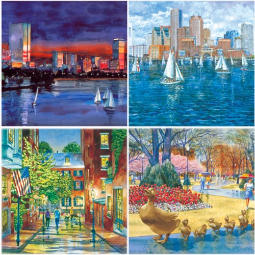 CoasterStone Boston Absorbent Set of Four Drink Coasters, 4.25 (AS9440)