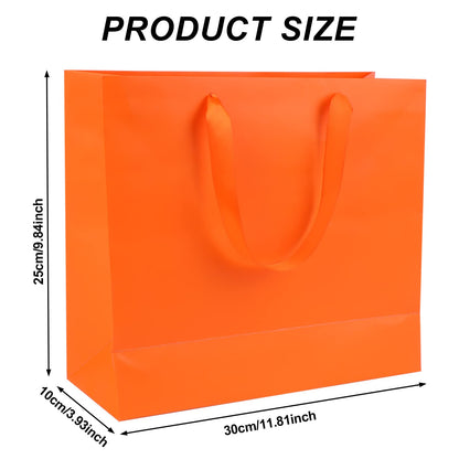 Welecom 20 Pcs Orange Paper Gift Bag Wide Handle Cardstock Paper Bags All-Occasion Paper Bags Heavy Duty Shopping Bags Reusable Business Bag Paper Gift Bags Take Out Bags with Tissue,11.8"*3.9"*9.84"