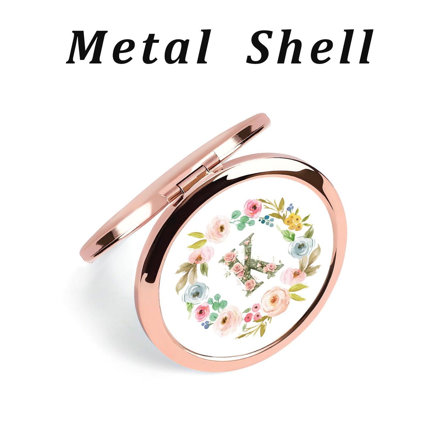Personalized Gift for Women Girls Her, Custom Gifts for Adult Teen, Floral Monogram Alphabet Initial Compact Mirror for Birthday, Graduation, Mothers Day, Basket Stuffers
