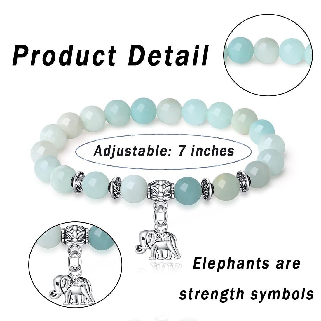 MAIBAOTA Elephant Gifts for Women Elephant/Cat/Turtle/Owl Bracelet 8 mm Round Gemstones Animal Style Bracelets Stretch Bracelet Christmas Gifts for Women