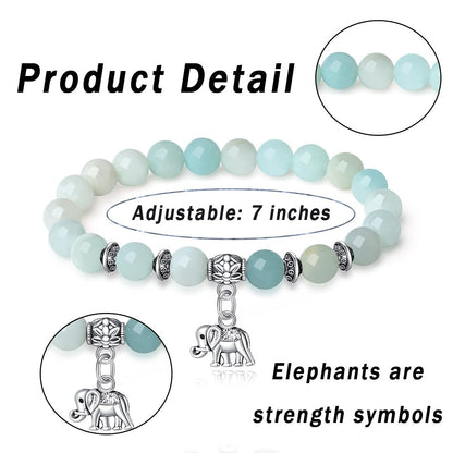MAIBAOTA Elephant Gifts for Women Elephant/Cat/Turtle/Owl Bracelet 8 mm Round Gemstones Animal Style Bracelets Stretch Bracelet Christmas Gifts for Women