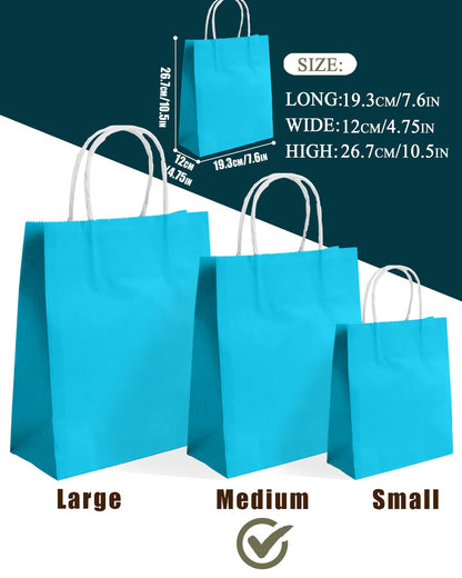 qiqee 30PCS Medium Gift Bag with Handles Bulk 11"x5"x8" Gift Bags Lake Blue Bags Multiple Uses (Medium Size)